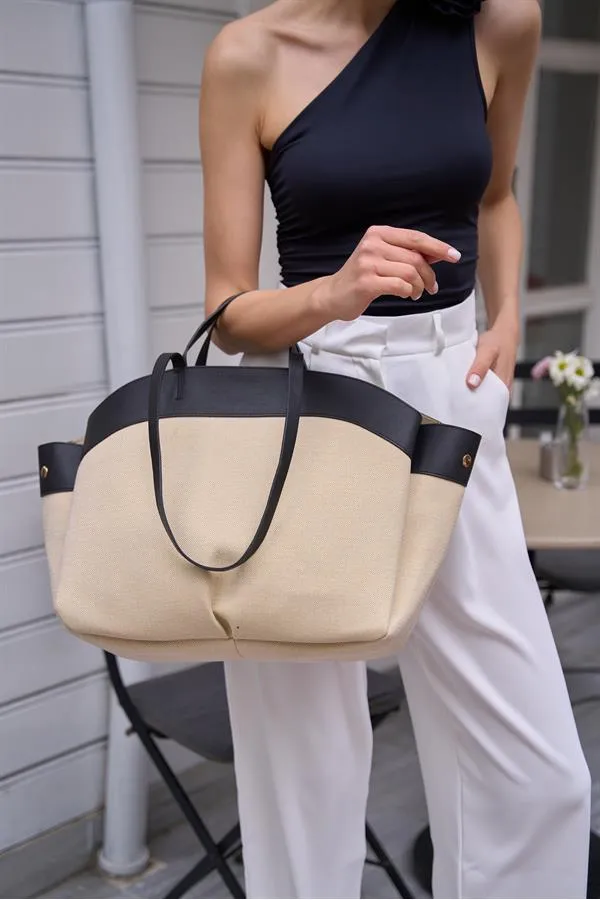 Sac fourre-tout contrasté noir-crème
