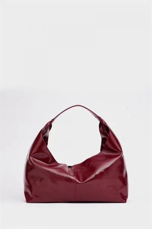 Shiny Patent Leather Hand and Shoulder Bag Burgundy Patent Leather