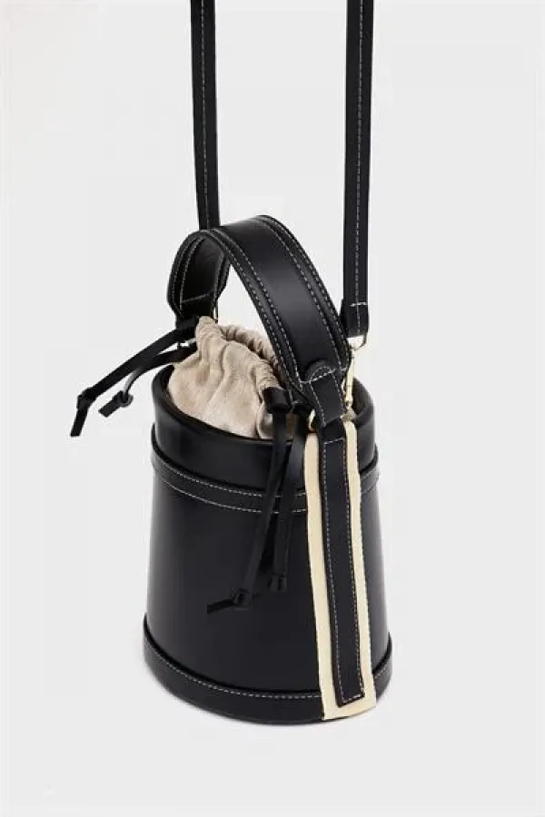 Contrast Stitched Bucket Hand and Shoulder Bag Black Contrast Stitched Bucket Hand and Shoulder Bag Black