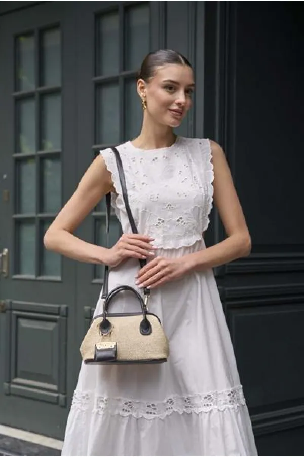 Mini sac à main texturé en osier noir