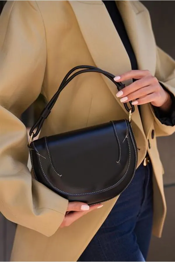 Sac à main et sac à bandoulière à coutures contrastées noir