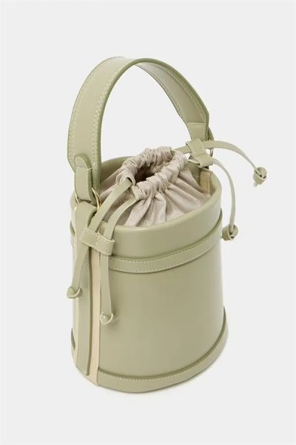 Sac seau à main et à bandoulière avec coutures contrastées Menthe