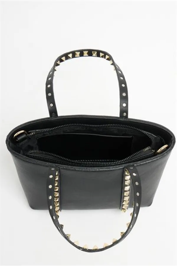Sac à main et à bandoulière en cuir PU noir pour femme, petit format, avec boucle et détails cloutés Sac à main et à bandoulière en cuir PU noir pour femme, petit format, avec boucle et détails cloutés