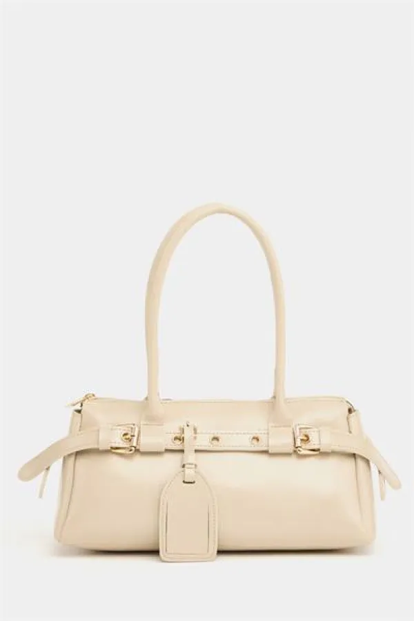 Sac à main et à bandoulière détaillé avec ceinture à double boucle, couleur vison