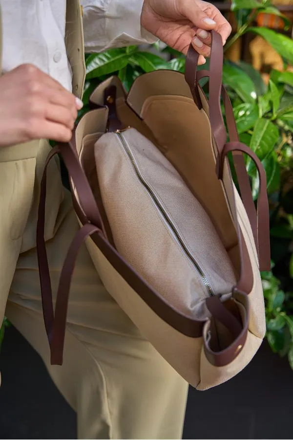 Sac fourre-tout contrasté marron