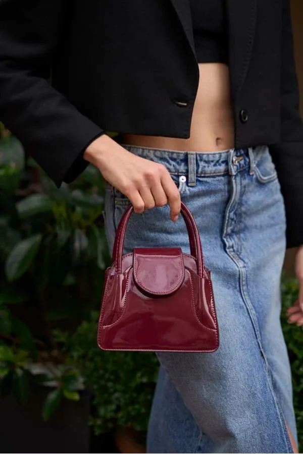 Sac à main Maja Mini City pour femme avec rabat - Cuir verni bordeaux