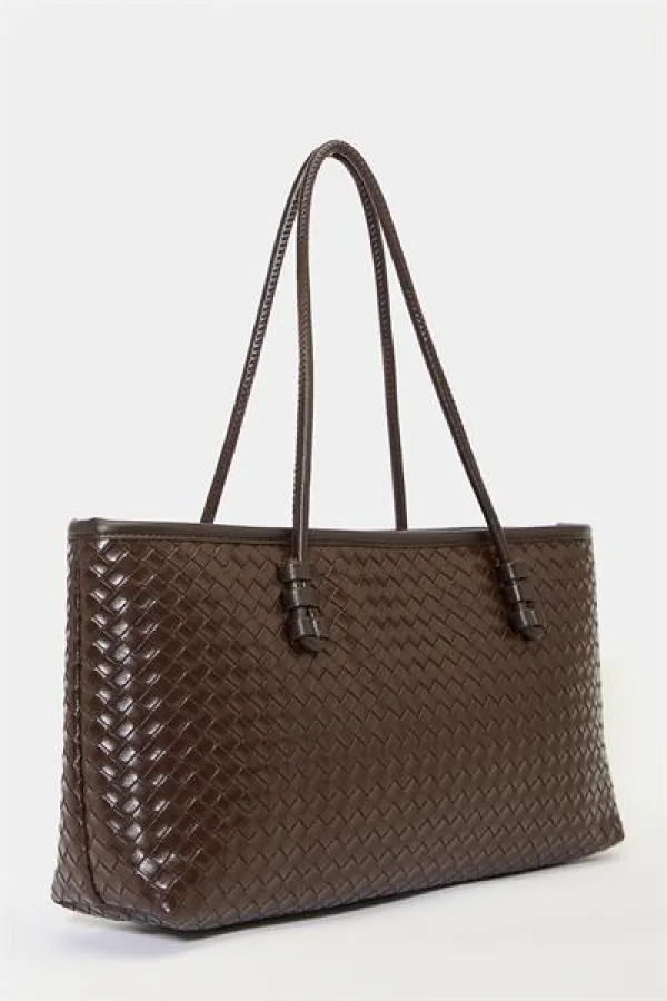 Sac à main et à bandoulière en cuir PU à motifs tricotés – Élégant format large marron Sac à main et à bandoulière en cuir PU à motifs tricotés – Élégant format large marron