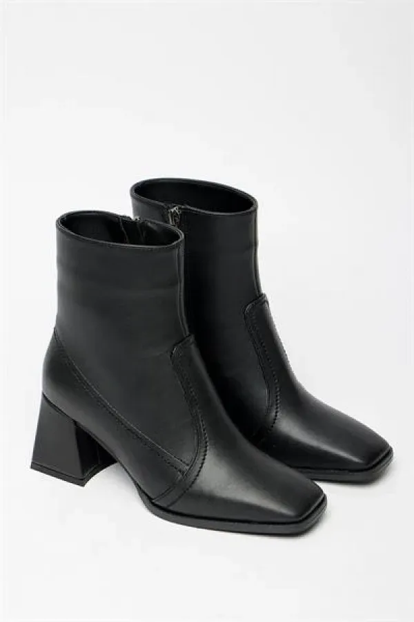 Bottes et bottines noires à talons et bout plat pour femme – Fermeture éclair, style décontracté et élégant