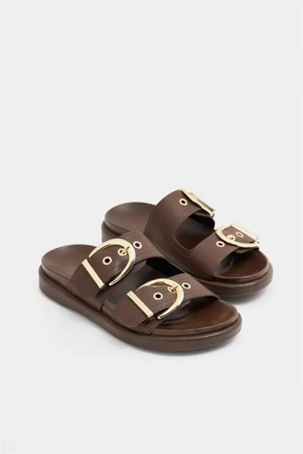 Chaussons décontractés élégants à double boucle marron