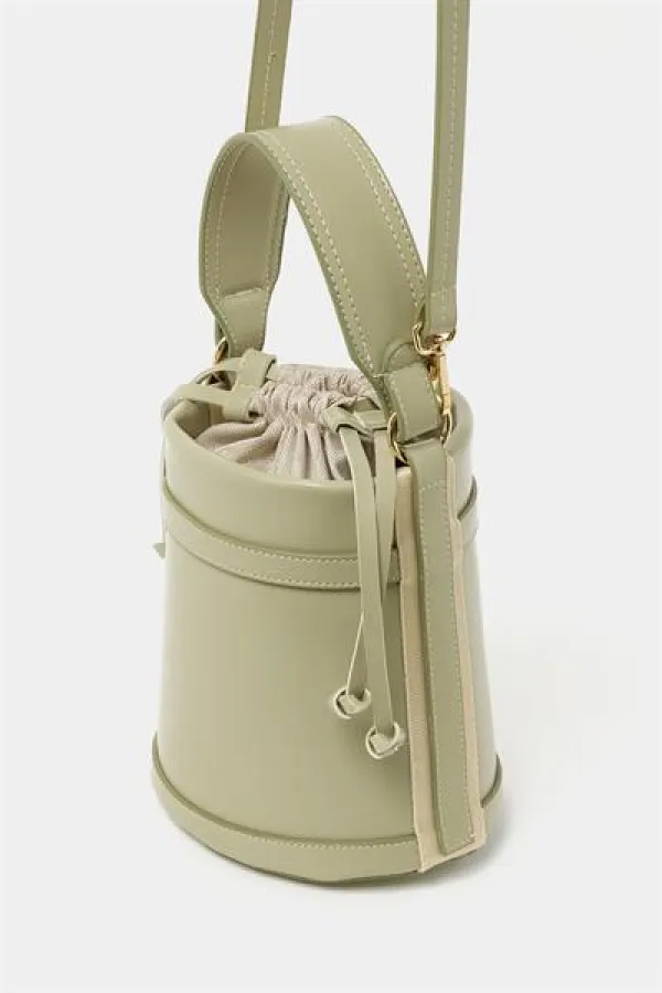 Sac seau à main et à bandoulière avec coutures contrastées Menthe