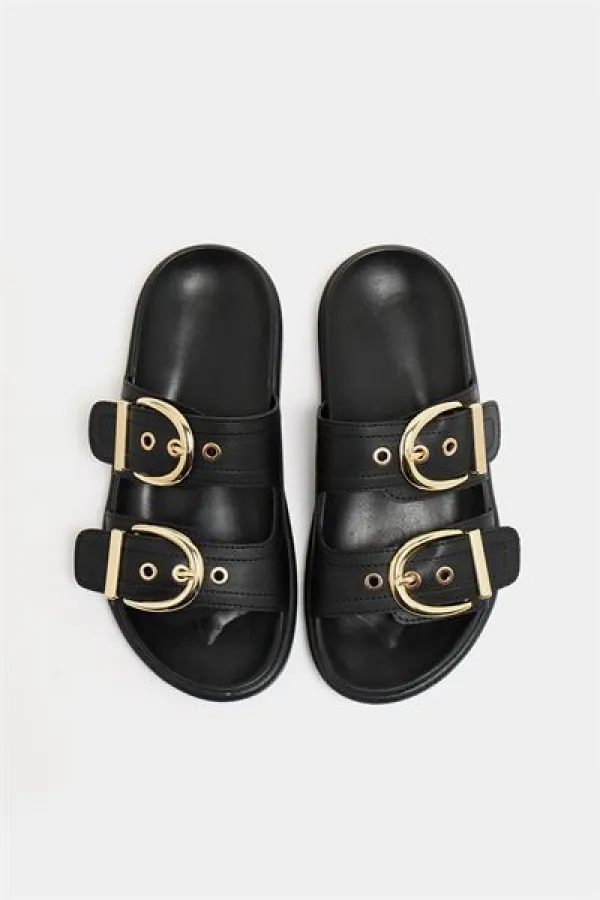 Chaussons décontractés élégants à double boucle, noirs