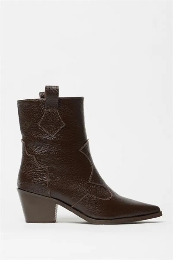 Bottes western en cuir véritable marron pour femme – Talons pointus