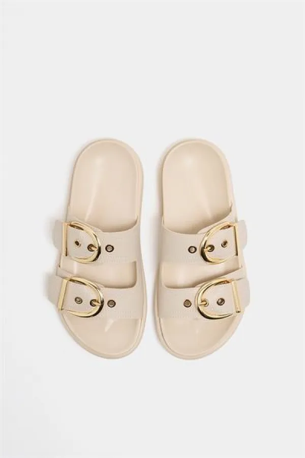 Chaussons décontractés élégants à double boucle crème