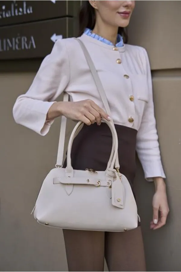 Sac rétro avec accessoires dorés, sac à main et sac à bandoulière, beige