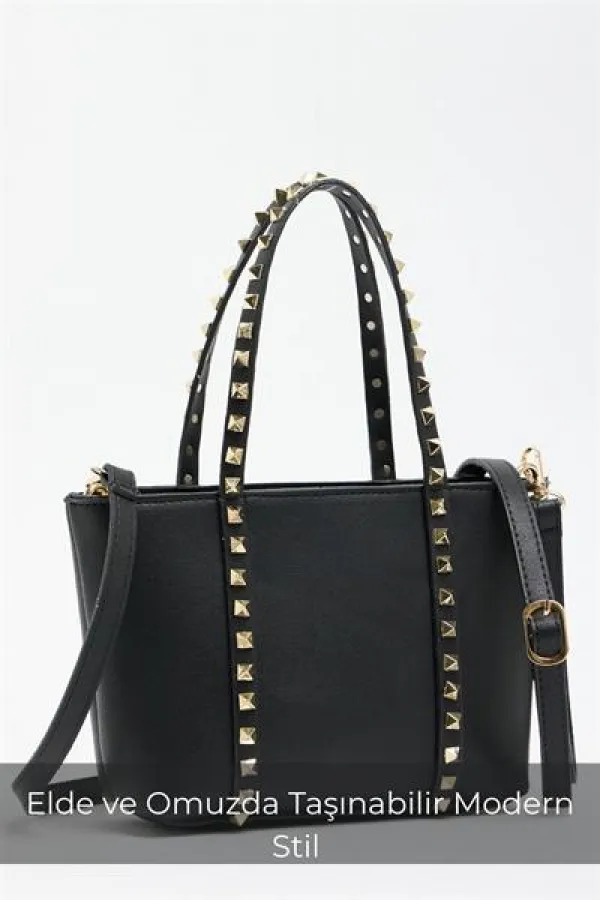 Sac à main et à bandoulière en cuir PU noir pour femme, petit format, avec boucle et détails cloutés Sac à main et à bandoulière en cuir PU noir pour femme, petit format, avec boucle et détails cloutés