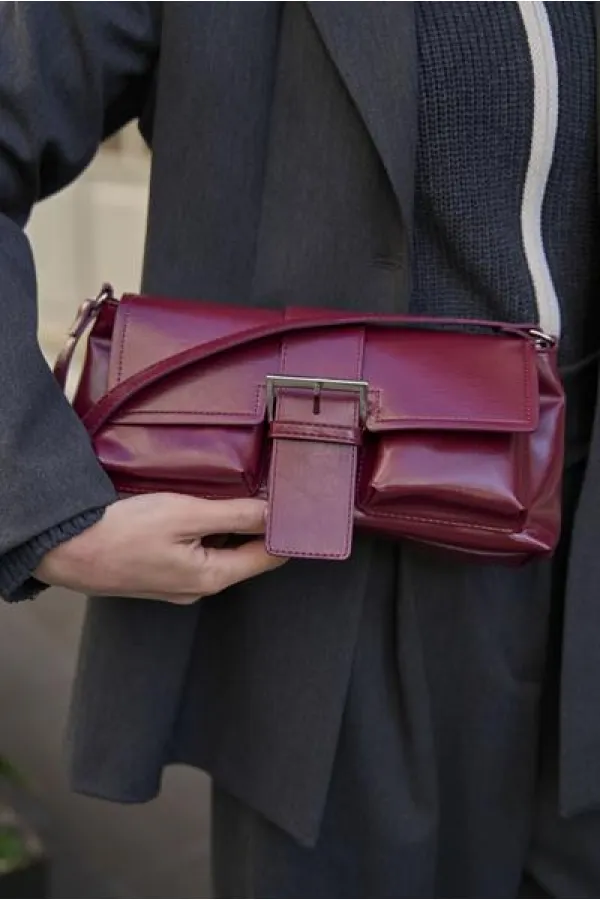 Coated Hand and Shoulder Bag Claret Red