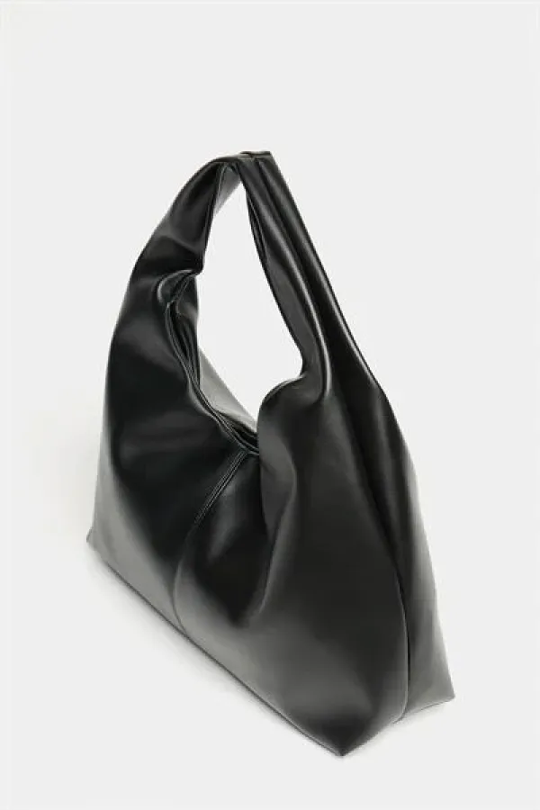 Sac cabas bandoulière en cuir PU noir pour femme - Modèle vintage souple Sac cabas bandoulière en cuir PU noir pour femme - Modèle vintage souple