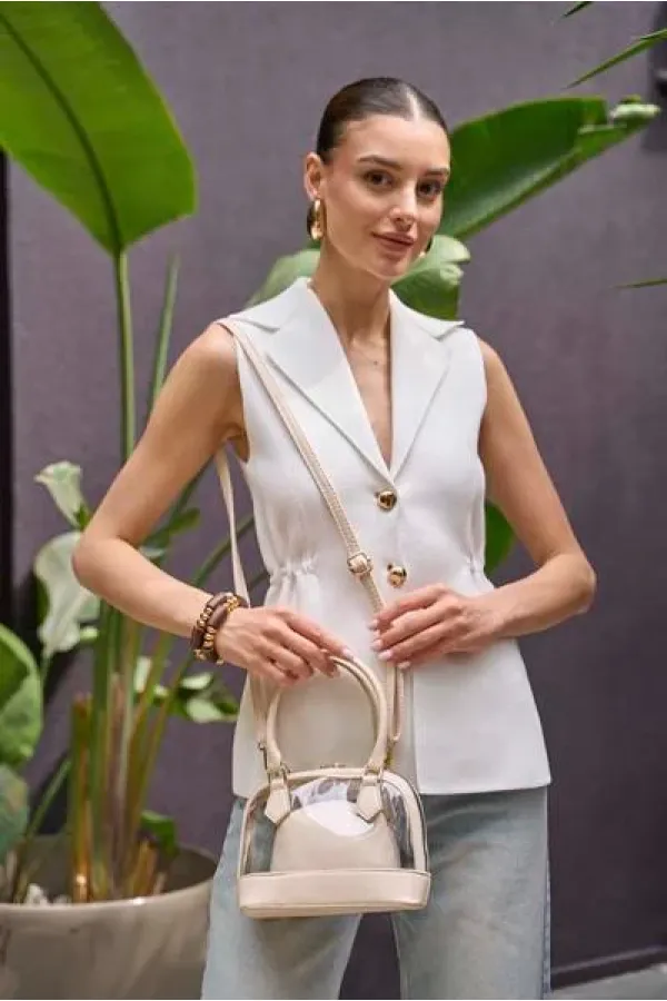 Transparent Mini Hand and Shoulder Bag Cream