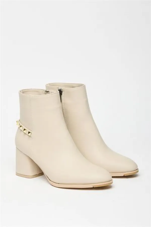Bottes modernes à talons carrés beiges et dorés, style décontracté - Élégantes Bottes modernes à talons carrés beiges et dorés, style décontracté - Élégantes