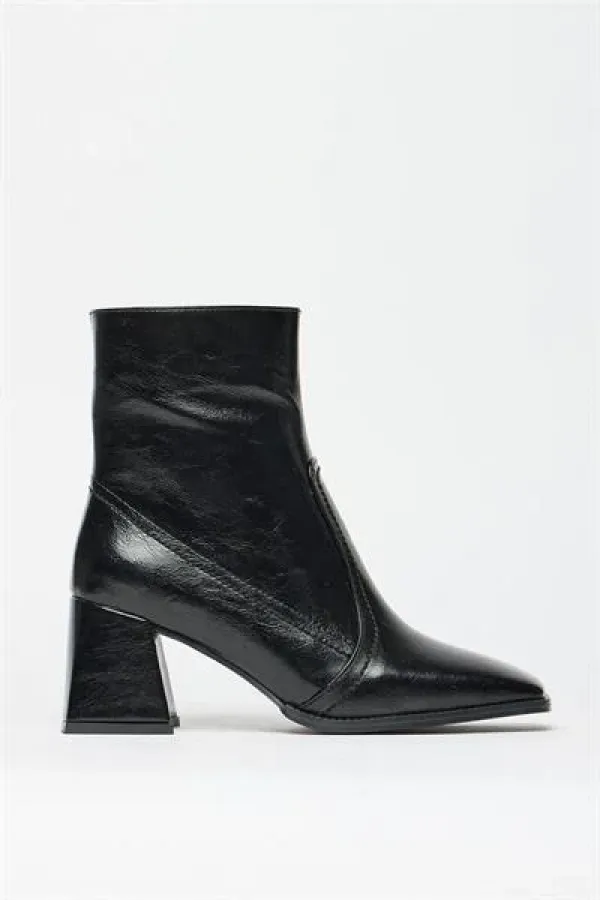 Bottes et bottines à talons plats en cuir verni noir pour femme – Fermeture éclair, style décontracté