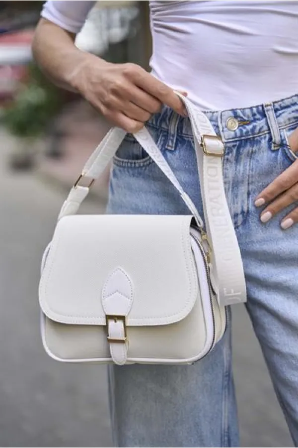 Trendy Casual Buckled Hand and Shoulder Bag White