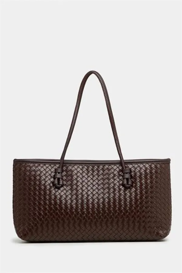 Sac à main et à bandoulière en cuir PU à motifs tricotés – Élégant format large marron Sac à main et à bandoulière en cuir PU à motifs tricotés – Élégant format large marron