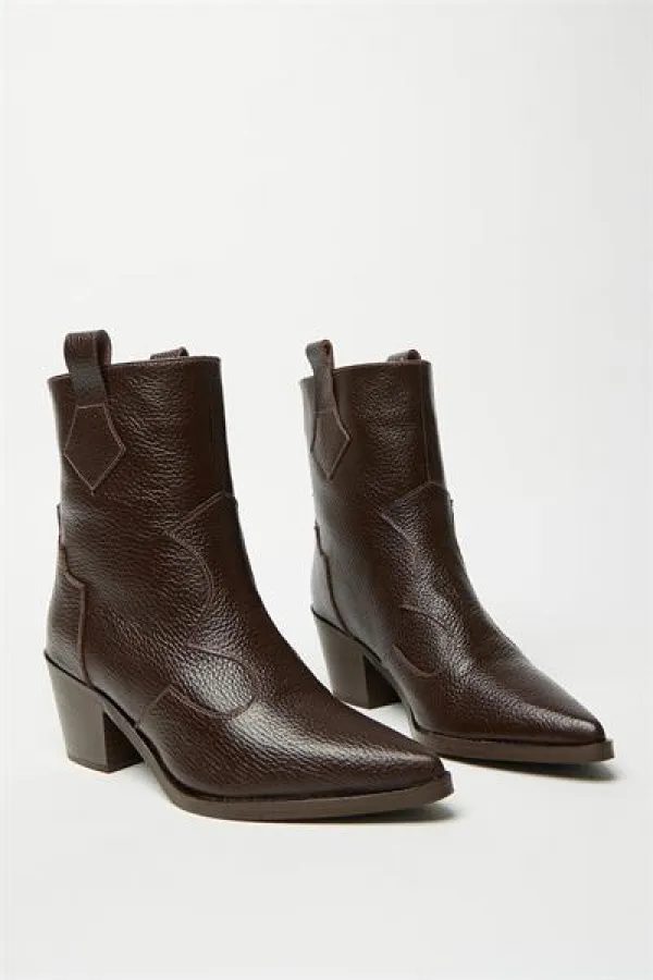 Bottes western en cuir véritable marron pour femme – Talons pointus