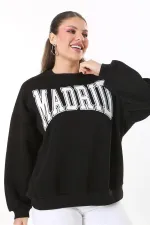 Women's Plus Size Black Embroidered Fabric Sweatshirt 65N37717