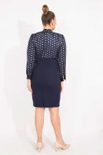 KADIN LACİVERT PUAN DESENLİ BELİ KEMERLİ ELBİSE