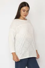 Kadın Kemik Ön Kısmı Desenli Flok Kumaş Kapri Kol Tunik 65N28906