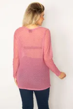 Kadın Pembe Desenli Tül Bluz 65N34253