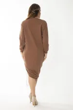 Kadın Büyük Beden Kemik Eteği Lastik Büzmeli Sweatshirt Elbise 65N37082