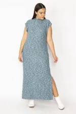 Kadın Gri Dik Yakalı Yan Yırtmaçlı Likralı Elbise 65N28715