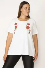 Kadın Beyaz Pamuklu Kumaş Yakası Dantel Kısa Kollu Bluz 65N27659