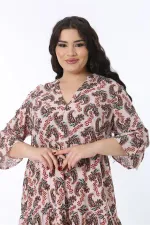 Kadın Büyük Beden Renkli V Yakalı Katlı Elbise 65N38583