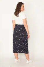 Kadın Lacivert Bel Lastikli Desenli Etek 65N32321