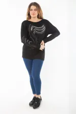 Kadın Büyük Beden Siyah Kol Ve Önü Taş Detaylı Bluz 65N37325