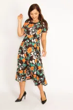 Kadın Renkli Beli Lastik Detaylı Elbise 65N35042