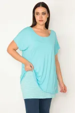 KADIN MAVİ İÇİ ÇİZGİLİ ATLETLİ DÜŞÜK KOLLU BLUZ