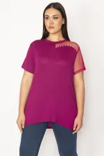Kadın Fujya Büyük Beden Tül Ve İnci Detaylı Bluz 65N35670