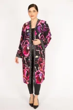 Manteau long non doublé à pois colorés pour femme grande taille