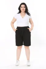 Kadın Büyük Beden Siyah Beli Lastikli 4 Cepli Kot Şort 65N38068