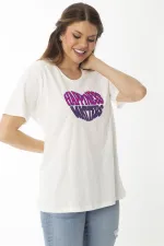 Kadın Büyük Beden Beyaz Pamuklu Kumaş Nakışlı Bluz 65N37099