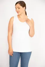 Kadın Büyük Beden Kemik Bisiklet Yakalı Kolsuz Bluz 65N37273