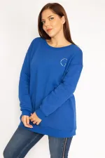 Kadın Saks Büyük Beden 3 İplik İçi Şardonlu Sweatshirt 65N35609
