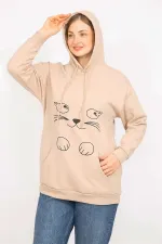 Women's Mink Plus Size Sweatshirt with Front Print and Hood Detail 65N35632