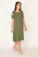 KADIN HAKİ OMUZ DEKOLTELİ VİSKON ELBİSE