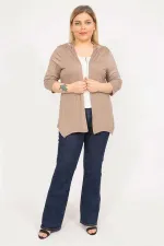 Kadın Vizon Büyük Beden Sırtı Dantel Detaylı Kapri Kollu Hırka 65N35780