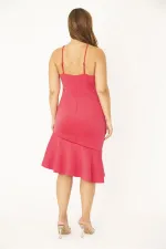 Kadın Büyük Beden Fujya Omuz Dekolteli Eteği Volanlı Astarlı Elbise 65N36845