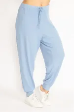 Kadın Bebe Mavisi Kendinden Çizgili Bel Bağcıklı Pantolon 65N35103